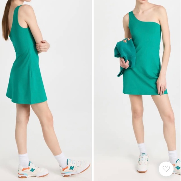 NWT girlfriend collective "bianca" sport one shoulder dress green "saguaro" XXL - Picture 6 of 12